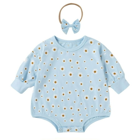 

U·nikaka Newborn Baby Girl Clothes Sweatshirt Rompers Long Sleeve Bodysuit Oversized With Headband Outfits 2PCS
