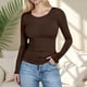 thumbnail image 1 of Neewe Womens Round Neck Long Sleeve Fitted Shirts Slim Fitting Pit Stripe Basic Tees Fall Going Out Tops, 1 of 7