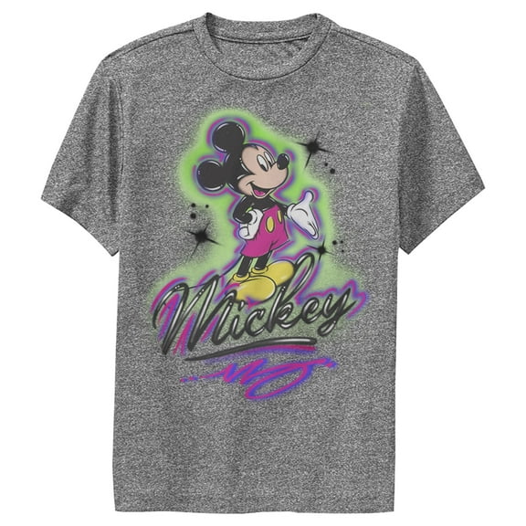 Boy's Mickey & Friends Airbrushed Signature  Performance Graphic Tee Charcoal Heather Small