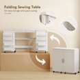 thumbnail image 3 of Folding Sewing Machine Table with 20 Spool Pegs and 4 Bins, White Craft Table with Storage Shelf and Lockable Wheels, Space-Saving Folding Desk for Home Office or Craft Room, 3 of 7