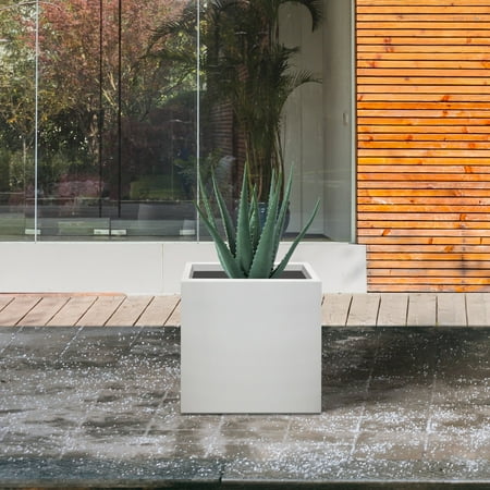 Kante 12 W Square Lightweight Metal Indoor Outdoor Planter Pot w/ Drainage Hole Pure White