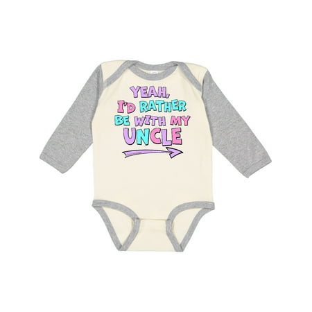 

Inktastic Yeah I d Rather be with My Uncle in Pink Blue and Purple Gift Baby Boy or Baby Girl Long Sleeve Bodysuit