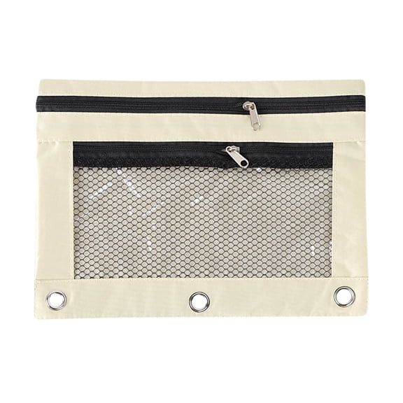 Nrmrqz Sturdy Pen PouchSturdy Pen Pouch for Binder, Large Capacity Oxford Cloth Stationery Organizer Pencil Case with Zipper,Solid Polyester Zipper Binder Pouch,Beige