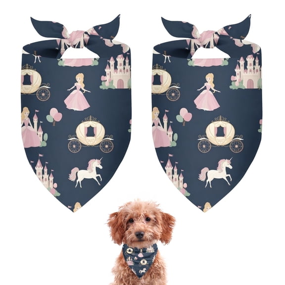 Dog Bandana 2 Pack,Dark Blue Princess Unicorn Pattern Bandanas for Dogs,Cat Bandana,Small/ Large Dog Bandana 2 Size,Dog Bandanas