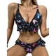 thumbnail image 1 of Traje de baño de bikini para mujer con volantes y cuello en V con estampado de flores, traje de baño de dos piezas para uso de verano tipo 3 XL, 1 of 6
