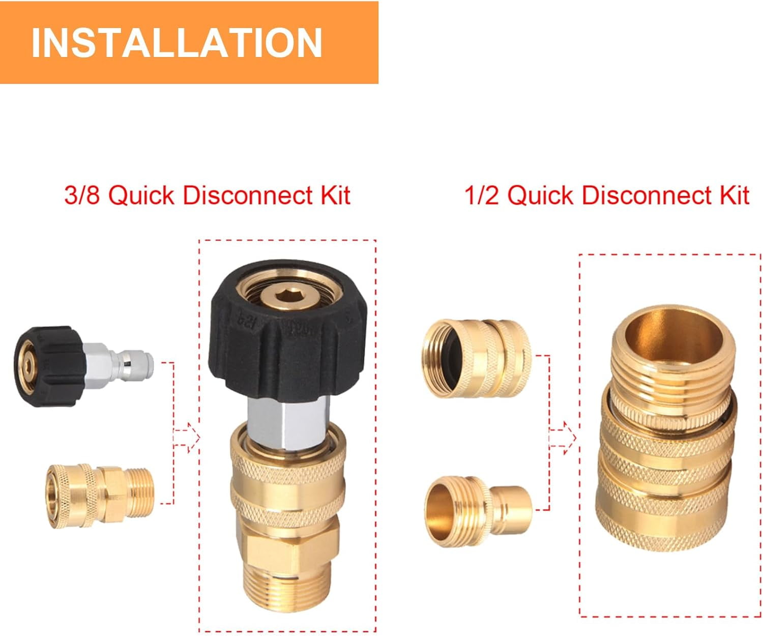 16 Packs Pressure Washer Adapter Set Quick Disconnect Kit 3/8 Inch to Quick Release Plug M22 Swivel to 1/2 Inch Quick Connect Hose Fittings Kit 3/4 Inch Swivel Female Male for Garden Hoses