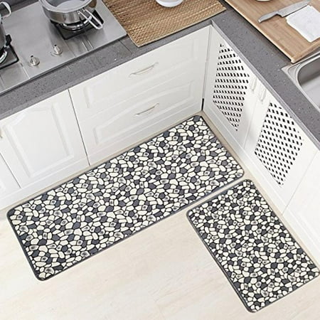 Ustide 2Piece Grey Stone Rug Bathroom Rug Set Coral Fleece Memory Foam Mat NonSlip Floor 