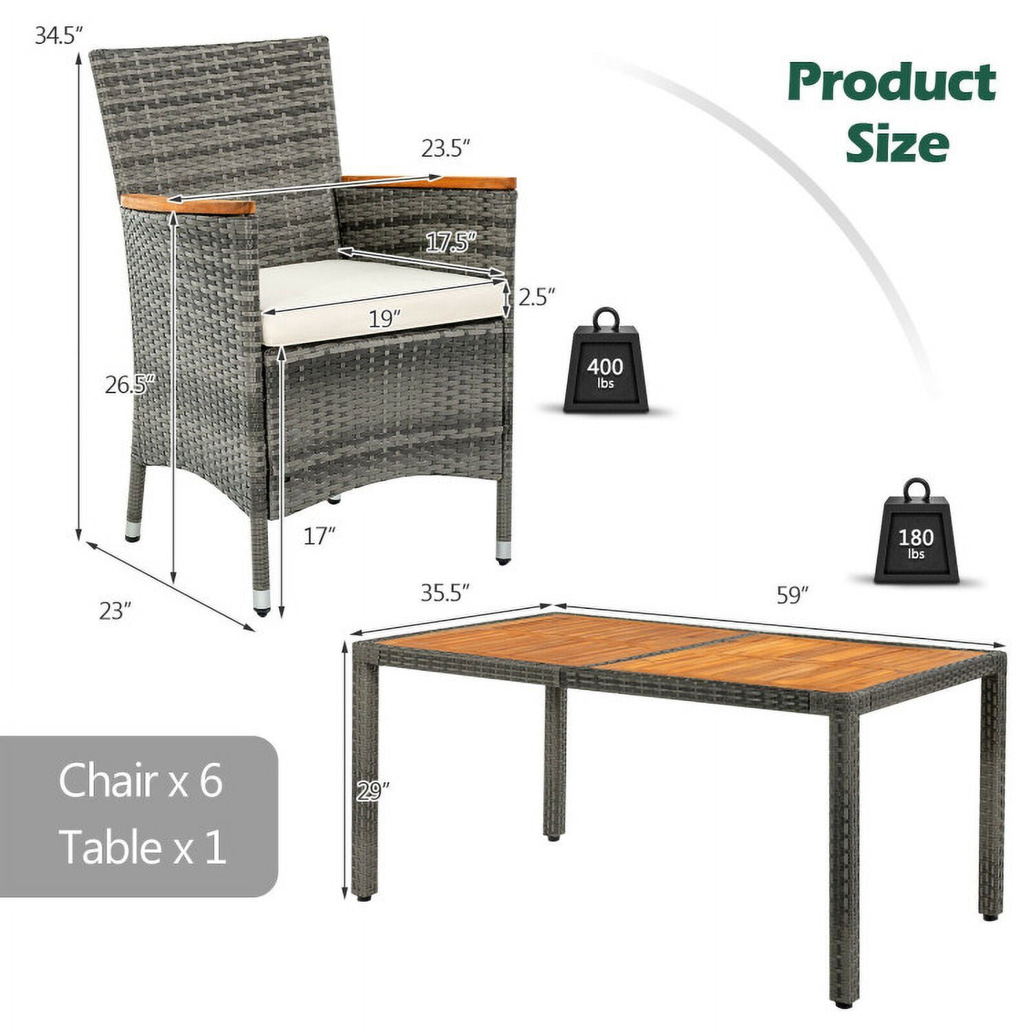 Aimee Lii 7 Pieces Patio Acacia Wood Cushioned PE Rattan Wicker Dining Set, Outdoor Patio Furniture Aimee Lii 7 Pieces Patio Acacia Wood Cushioned PE Rattan Wicker Dining Set, Outdoor Patio Furniture