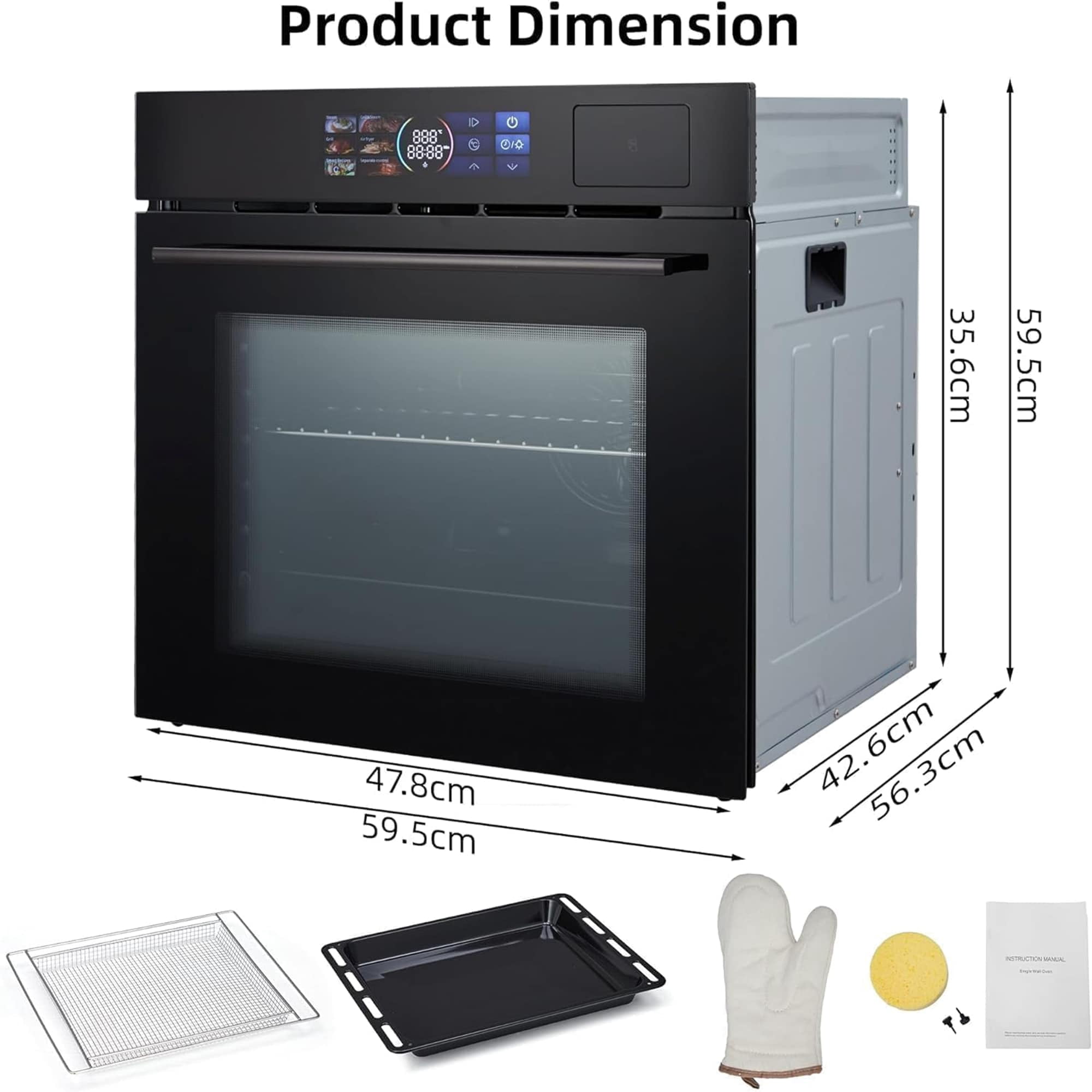 EastVita 24Inch Single Wall Oven 2.5 Cu.ft. Built-in Electric Wall Oven with 8 Cooking Functions 360 Touch Control Timer Color Screen Black