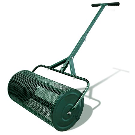 BINXUANBIN 24  Compost Spreader Peat Moss Spreader with Upgrade Latches - Durable Metal Mesh Fertilizer Spreaders for Lawn and Garden Multi-Purpose Seed Spreader -The handle can be adjusted (Green-S)