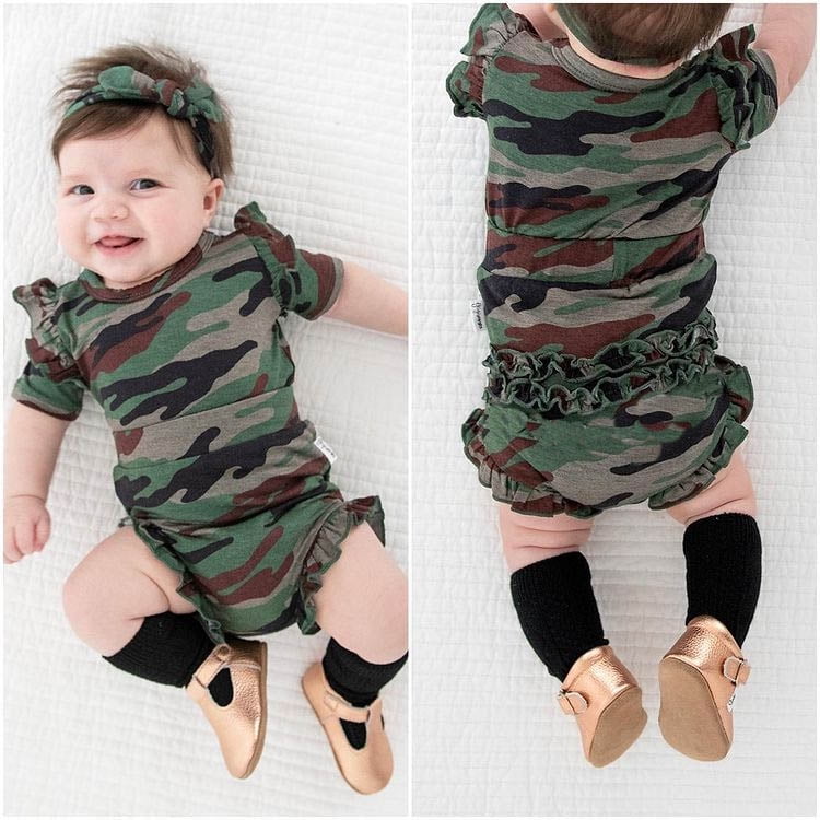 Xingqing Newborn Baby Girls Summer Camo Outfits Clothes Ruffle Sleeve Romper Shorts Set Walmart Com Walmart Com