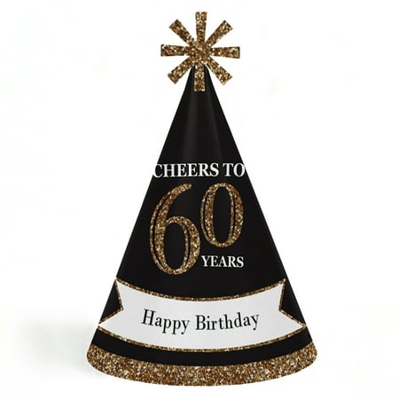  Adult 60th Birthday Gold Cone Birthday Party Hats for 