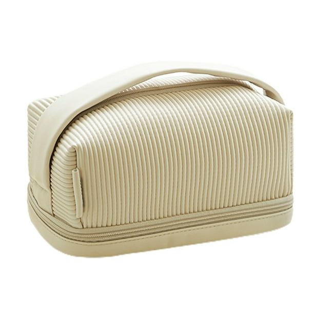 Bolsa de almacenamiento de gran capacidad multicolor de doble capa de cuero cremoso para viajes portátiles Albaricoque