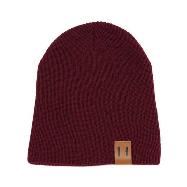 Otoño e invierno 11 Gorro de punto con etiqueta de cuero Gorro de lana para padres e hijos Gorro cálido con protección para las orejas Gorro de moda