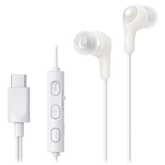 JVC Gumy Connect USB-C Wired Earbuds Headphones, Delay-Free for Videos and Gaming, Built-in DAC Reduces Noise and Improves Sound Quality, 9.2 mm Diameter Neodymium Drivers - HAFR9UCW (White)