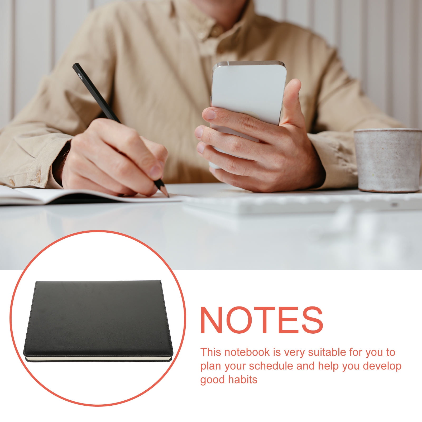 FRCOLOR Business Writing Notebook with Lined A4 Paper for Daily Planning Black PU and Paper 210x297mm