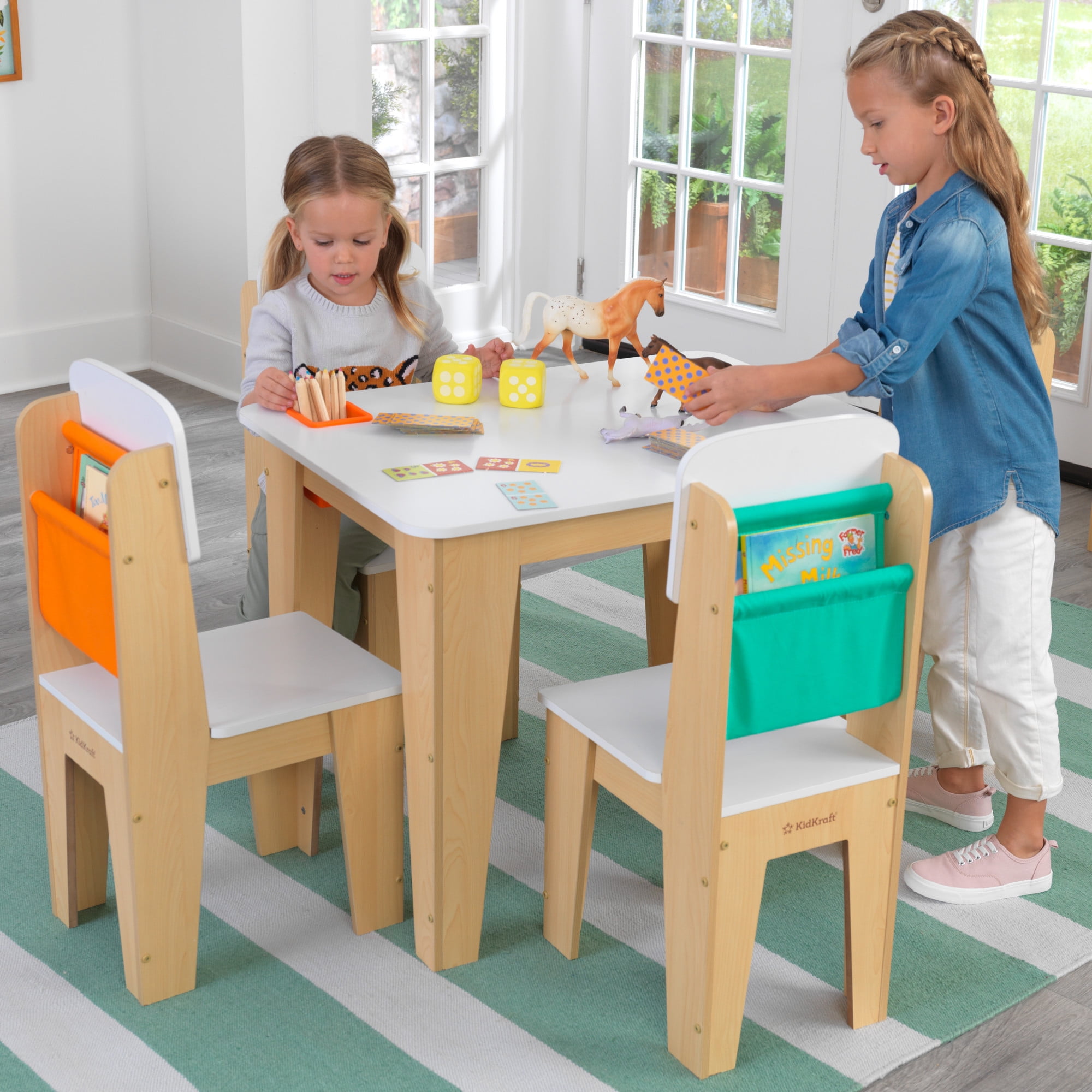 KidKraft Wooden Pocket Storage Table and 4 Chair Furniture Set Natural Walmart