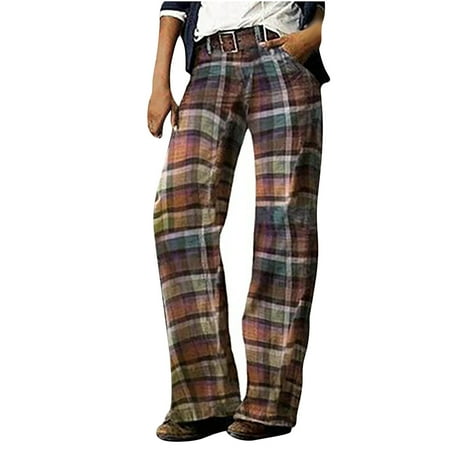 

Dadaria Boho Pants for Women High Waisted Plus Size Geometric Retro Print Sports Pants Ladies Straight Trousers Brown M Female