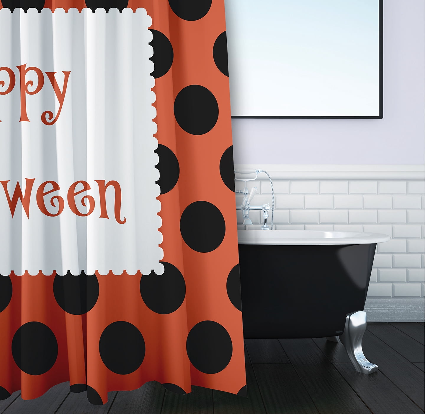 Simply Daisy 70" W x 73" L Halloween Happy Halloween Dots Polyester Shower Curtain, Harvest Orange [1 Ct]