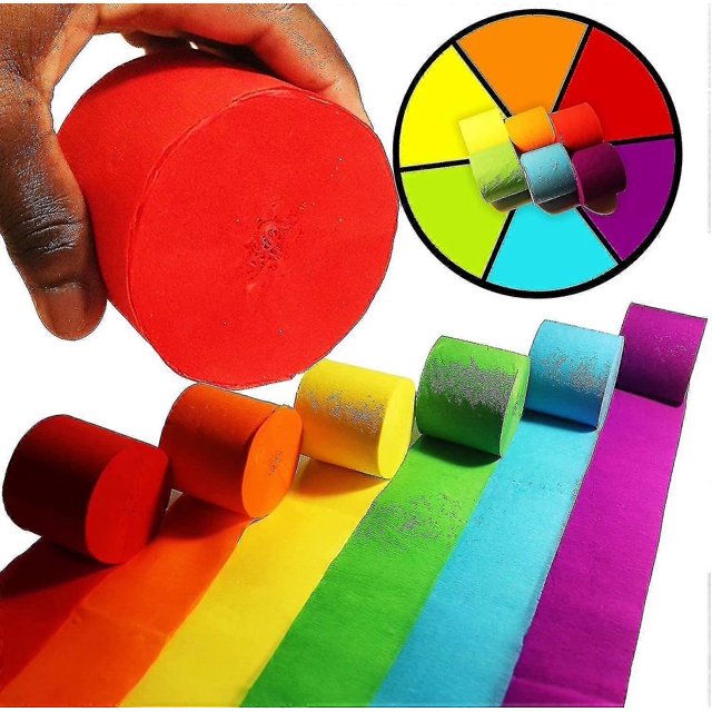 Birthday Party Decorations - Thicker, Wider, Longer - Multicolor Rainbow Colored Crepe Paper Rolls (red, Orange, Yellow, Green, Blue, Purple) Pack Of