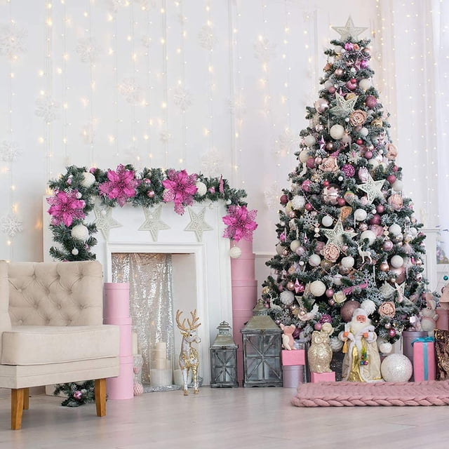 Fiudx Flores Navideñas, Decoración Brillante para Árbol de Navidad, Elegante Adorno para Coronas, Accesorio para Caja de Regalo, Uso En Interiores y Exteriores, Ideal para Celebraciones Navideñas, In