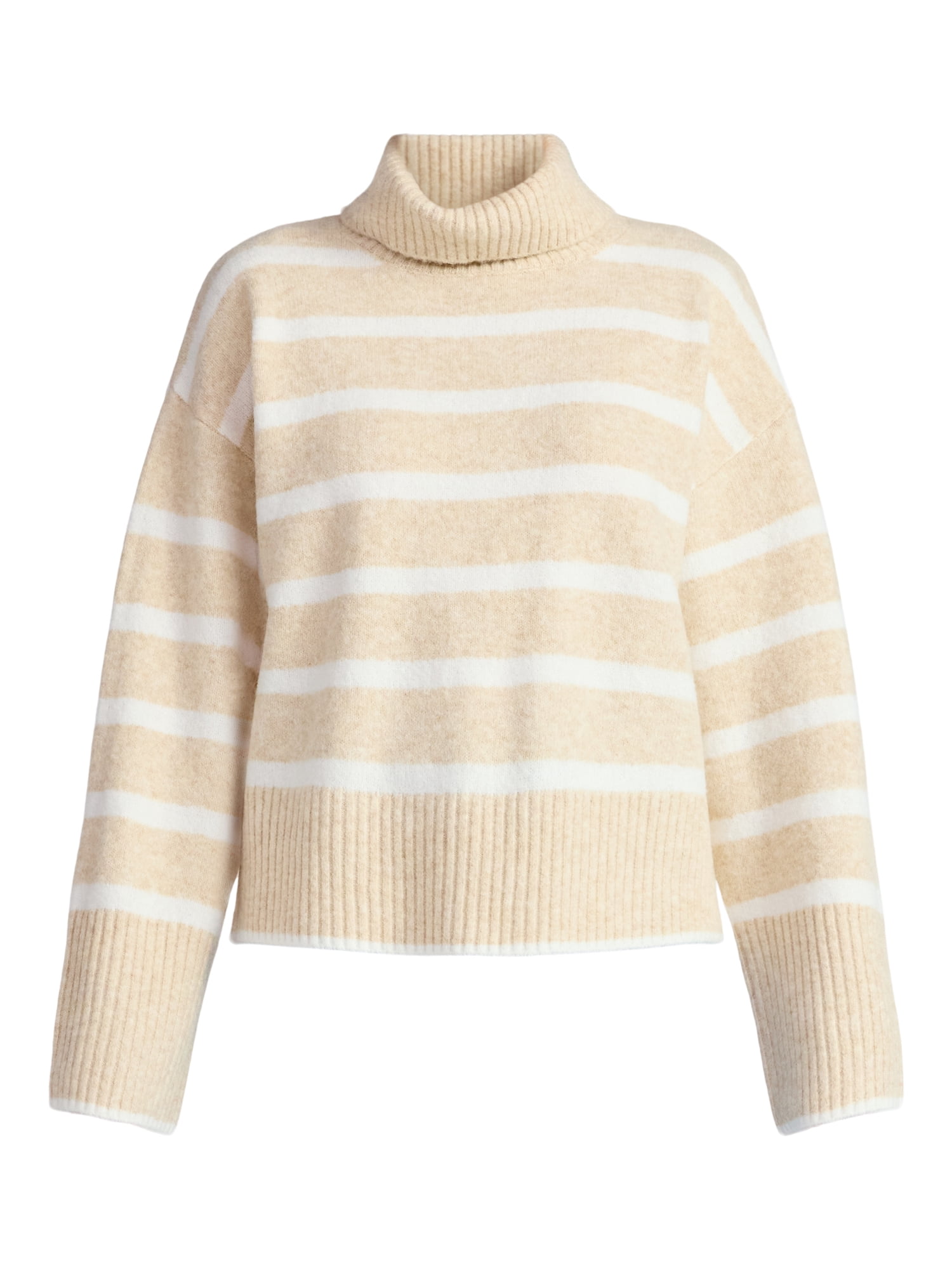 Time and Tru Women's Chunky Turtleneck Pullover Sweater with Long Sleeves, Mid-weight, Sizes XS-XXXL