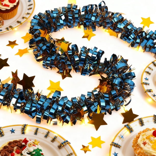 Adornos navideños con cintas multicolor | Guirnalda de espumillón de plástico de 200 cm para barandillas de árbol, pared y chimenea | Decoración DIY para fiestas navideñas