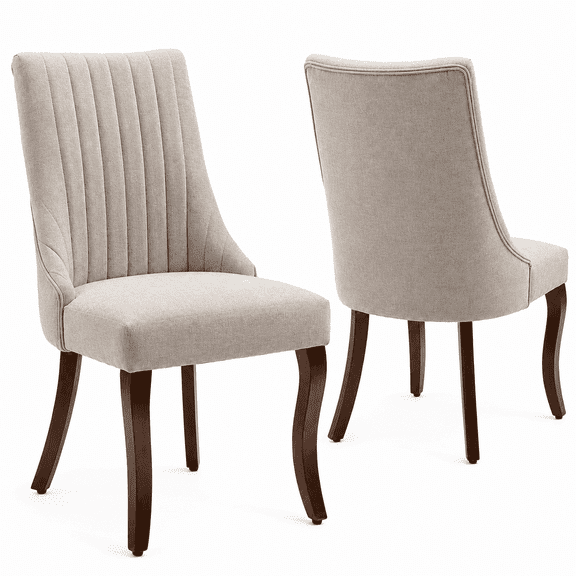 Upholstered Dining Chairs Set of 2, LEGAHOME Farmhouse Dining Room Chairs For Kitchen, Linen Kitchen Wood Chairs with High Back, 300lbs Weight Capacity, Beige, 2Pcs