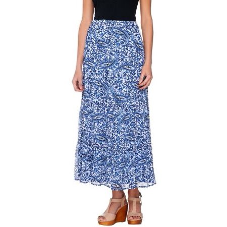 Liz Claiborne New York Pull-On Tiered Printed Maxi Skirt (Pink,Size