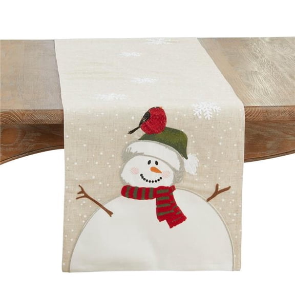 Saro Lifestyle 4301.N1670B 16 x 70 in. Oblong Linen Blend Snowman Table Runner, Natural