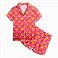 thumbnail image 4 of CAUYDY Girls Halloween Silk Pajama Set Print Short Sleeve Button Up Shirt and Shorts Holiday 2 Pcs Sets,2-3 Y, 4 of 5