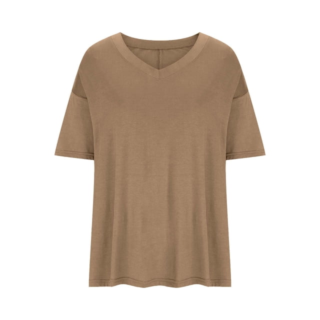 Pisexur Womens Summer Tops 2024 Casual Round Neck Short Sleeve T-Shirt Tops Solid Basic Loose Fit Tees