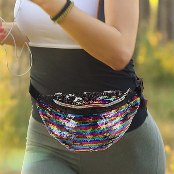 MLINS 2-Pack Mermaid Sequin Waist Bags Glitter Fanny Packs Colorful Sequin Hip Bags with Adjustable Straps for Shoulder or Waist