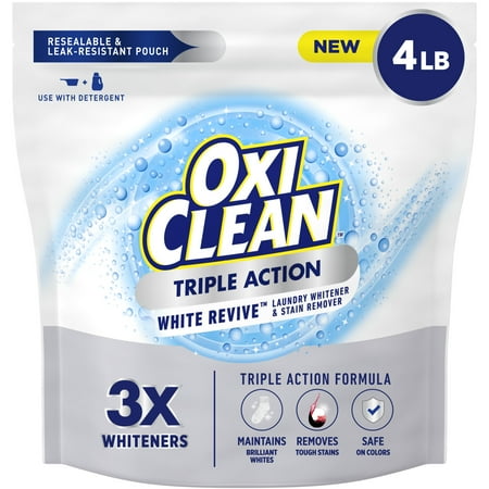 OxiClean Triple Action White Revive Laundry Whitener and Stain Remover Powder, 4 lbs