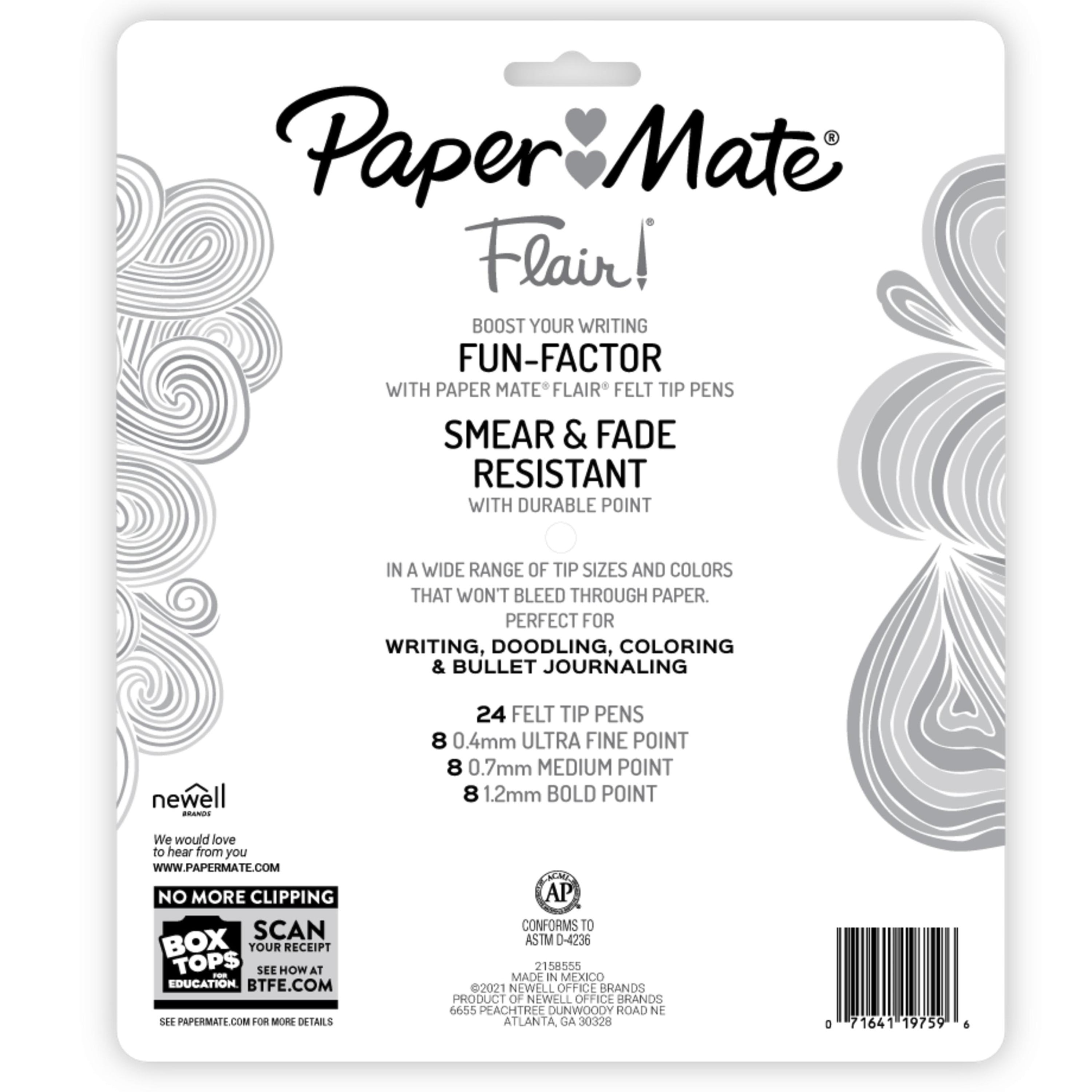 Paper Mate Flair Felt Tip Pens, Mix Tip Pack, Assorted Colors, 24 Count, 100000