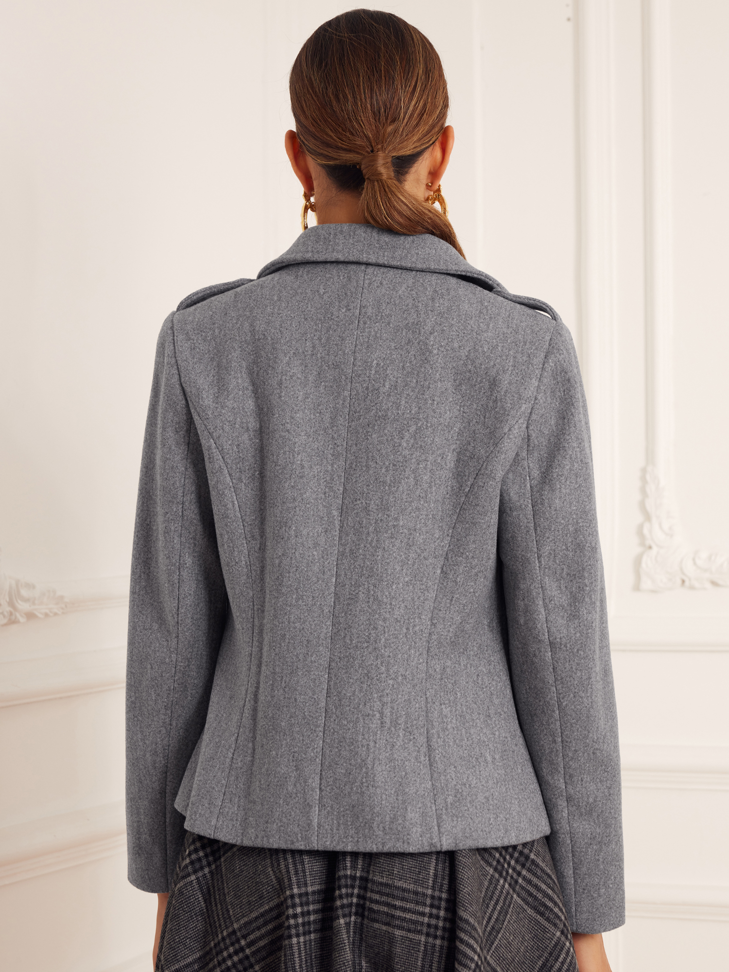 DARING DIVA Women's Classic Collar Double Breasted Winter Pea Coat Gray M