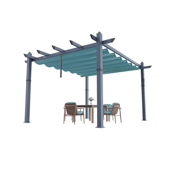 10x13 ft Outdoor Pergola Metal Gazebo with Adjustable Canopy Reinforced Frame Outdoor Shelter for Backyard Garden Deck - Blue