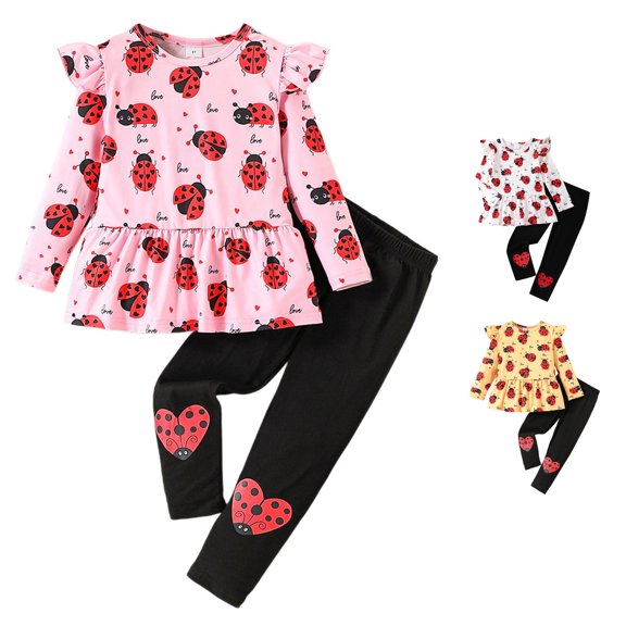 XAOFW Toddler Girl Outfits Long Sleeve Cartoon Print Dress Pants Kids Fall Winter Cozy Clothes Sets 3-4 Years