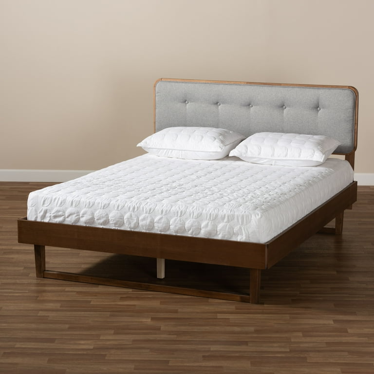 Baxton Studio Natalia Mid-Century Modern Light Grey Fabric Upholstered and Ash Walnut Finished Wood King Size Platform Bed Baxton Studio Natalia Mid-Century Modern Light Grey Fabric Upholstered and Ash Walnut Finished Wood King Size Platform Bed