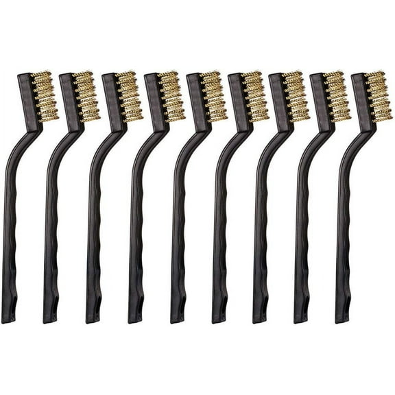 9PCS Mini Brass Brushes Set, Curved Handle Scratch Wire Toothbrush, Cleaning Welding Slag and Rust