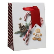 Holiday Time Christmas Petite Glitter Gift Bag; Ginger Bread & Candy Cane; Multi Color; Paper Gift Bag