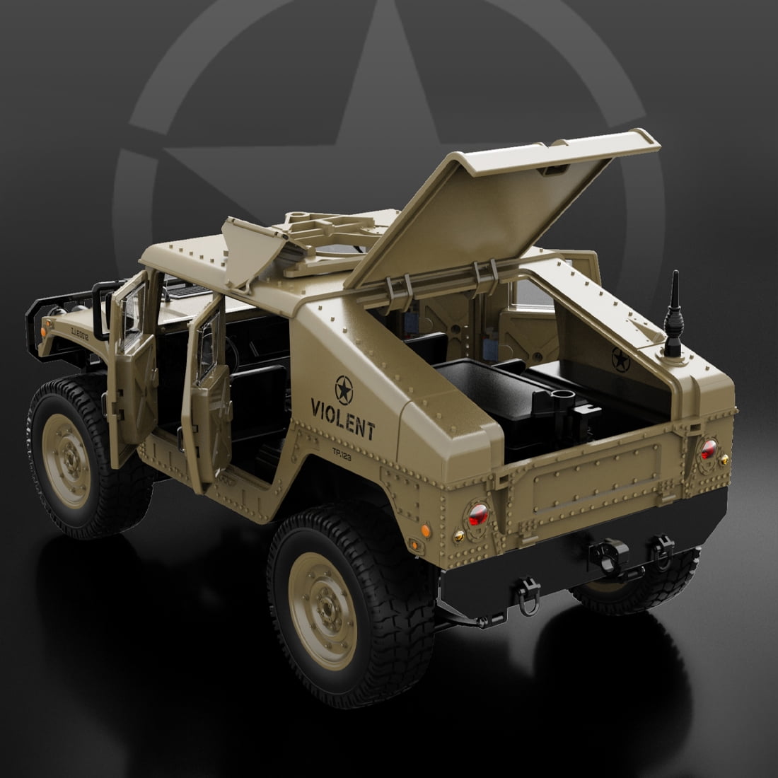 1/12 Jeep Model Car with LED Lights, 280 Motor, 6KM/H Speed 2.4G Off-Road Truck, Linked Steering Wheel & Detailed Interior – Realistic RC Military Remote Control Car Toy for Adults