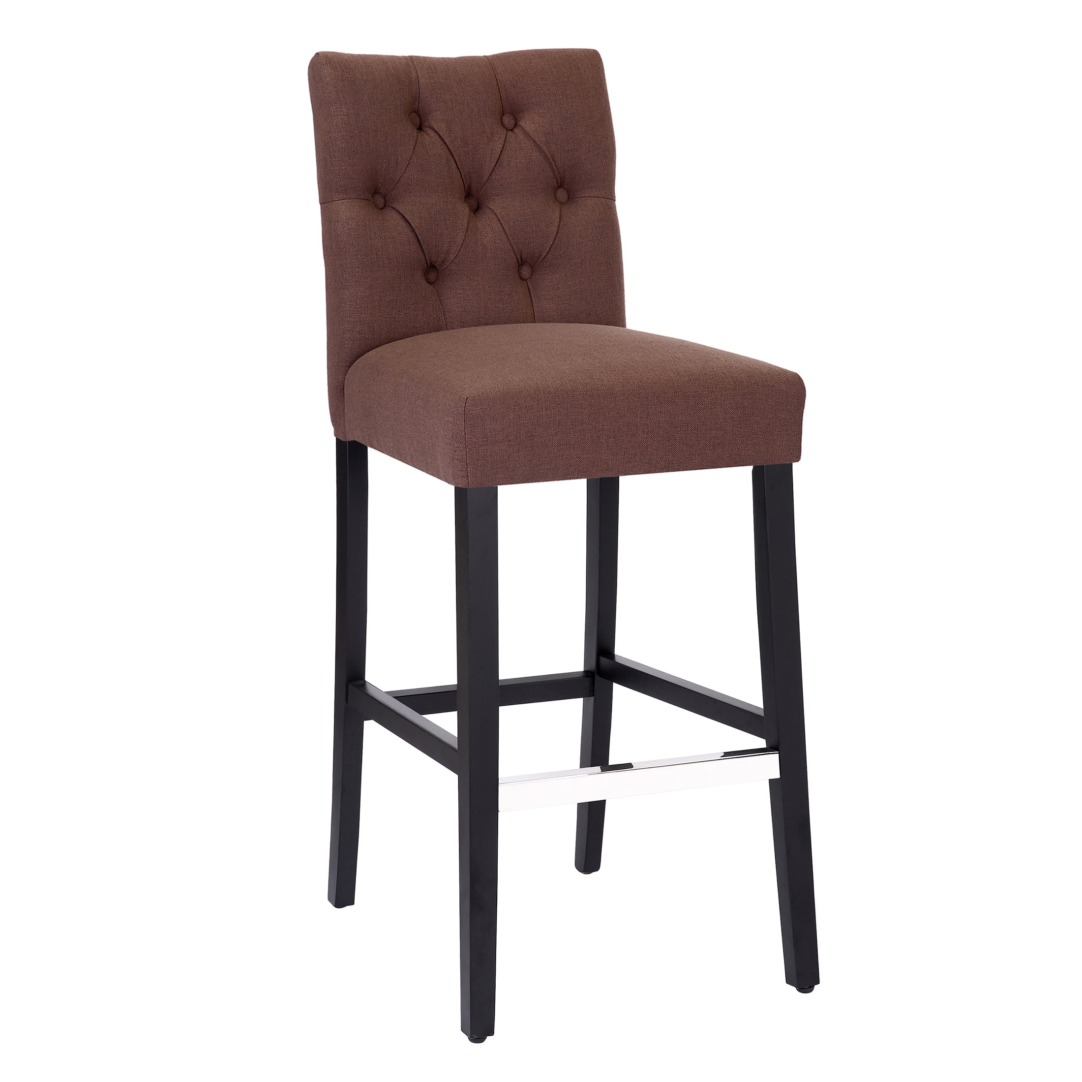 WestinTrends Hayes Black Bar Chairs, Modern Linen Upholstered Button Tufted Kitchen Island Bar Height Stools Solid Wood Legs, Brown