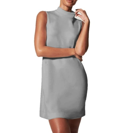 Baqcunre Womens Dresses Dress for Women Summer Sleeveless Mock Neck Dress Casual A Line Tank Dress Sundress with Pockets Mini Dress Party Dress Holiday Dresses for Women Grey Dresses S