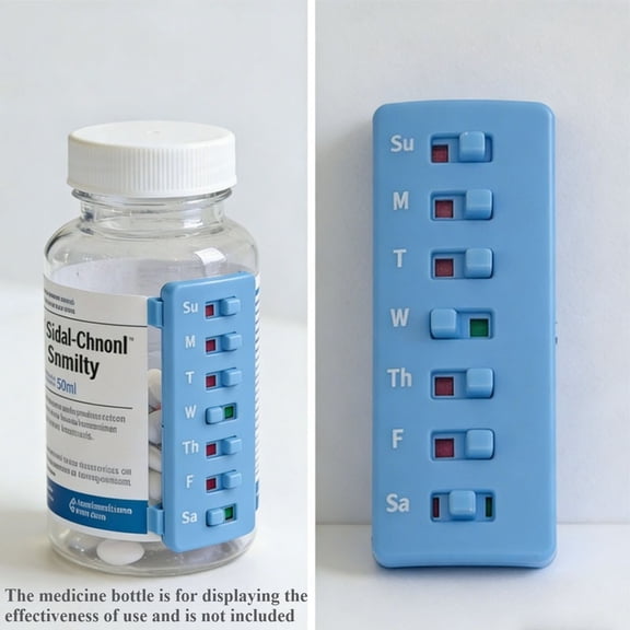 Blue Reusable 7 Day Clip-On Pill Medication Reminder Tracker, No App No Battery Visual Dose Status Indicator for Home & Travel Medication Tracking