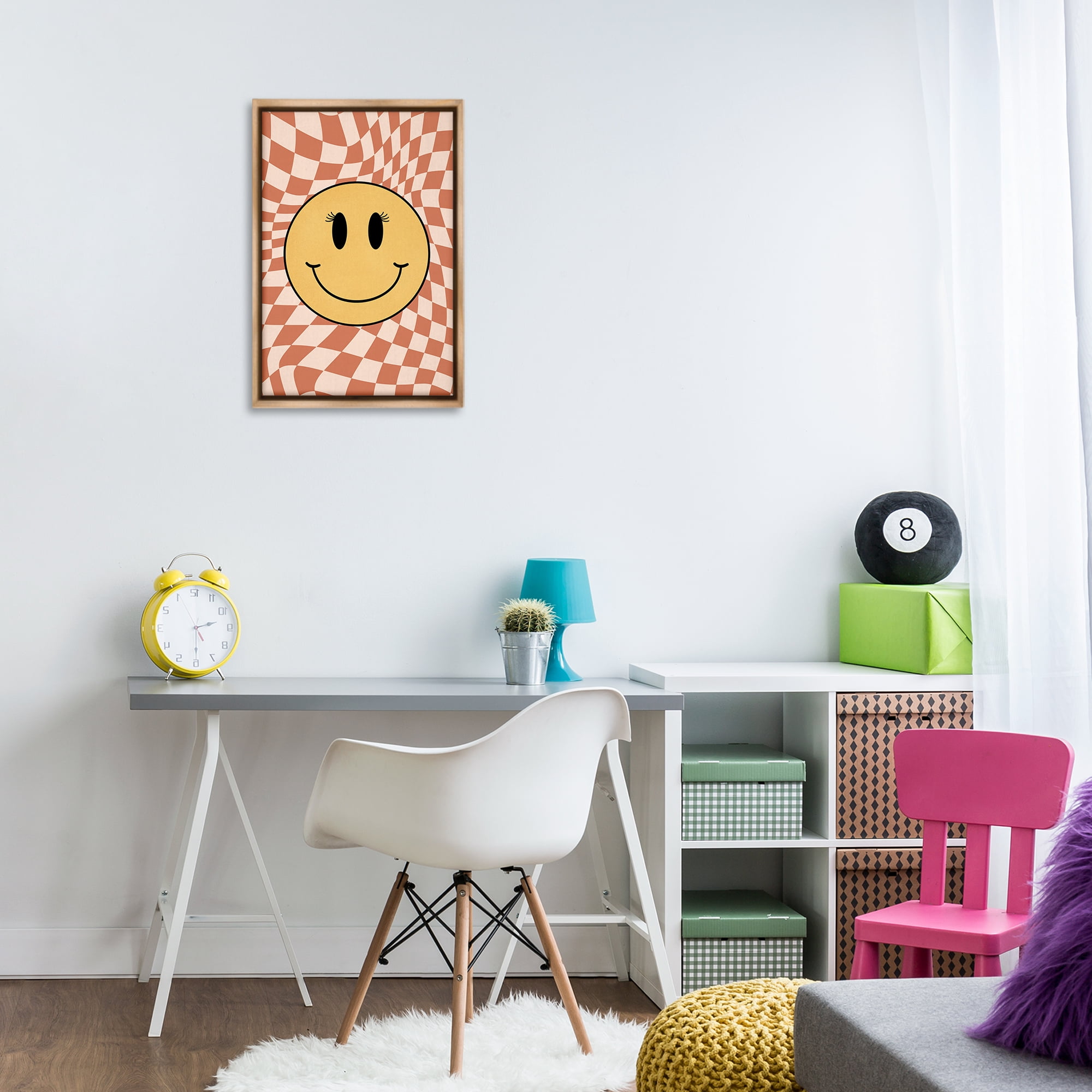 Stupell Industries Wavy Checkered Smiley Novelty Painting Brown Floater Framed Art Print Wall Art, 17 x 25
