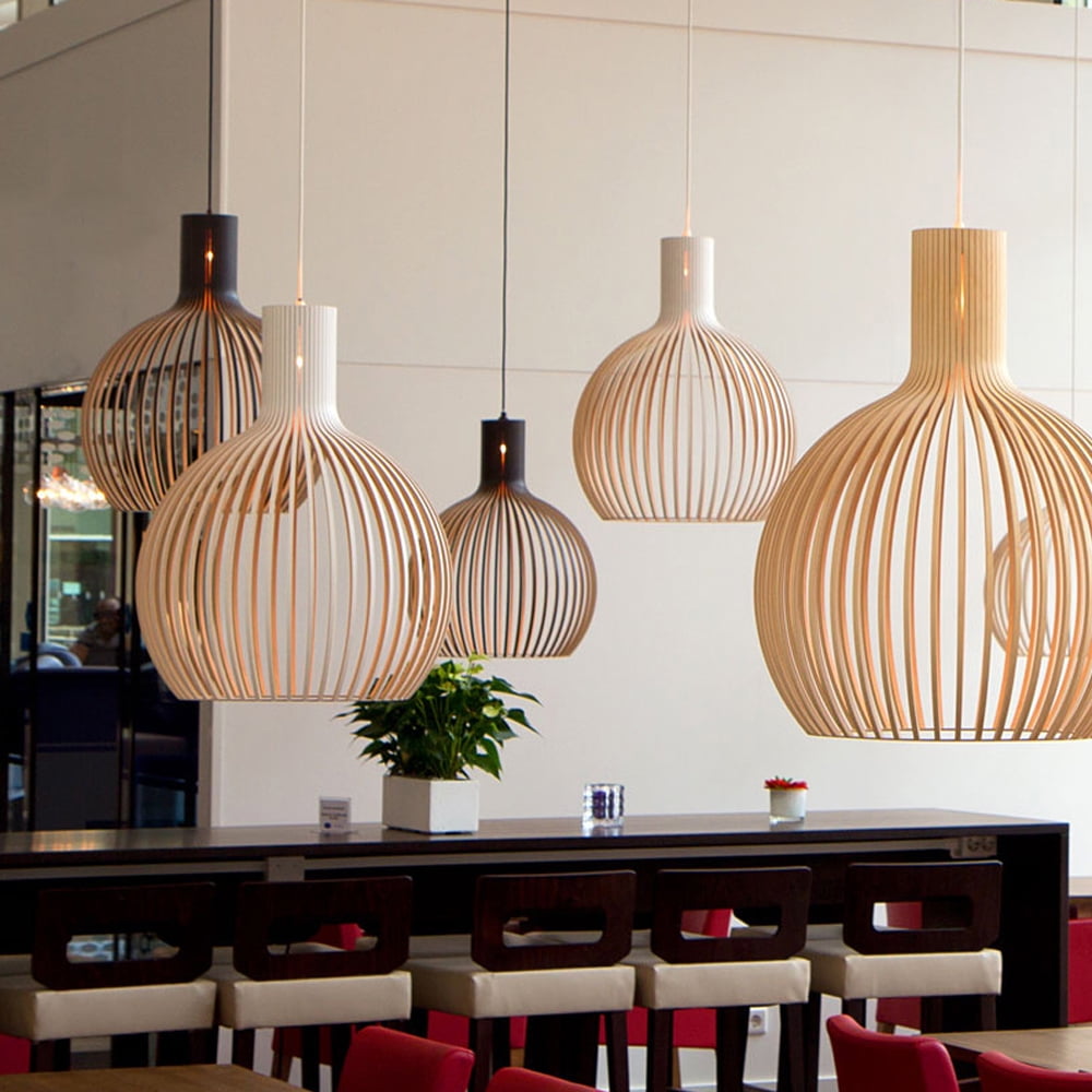 LittleGlovo Japanese Wooden Hanging Light Fixtures Handmade Restaurant Birdcage Chandelier
