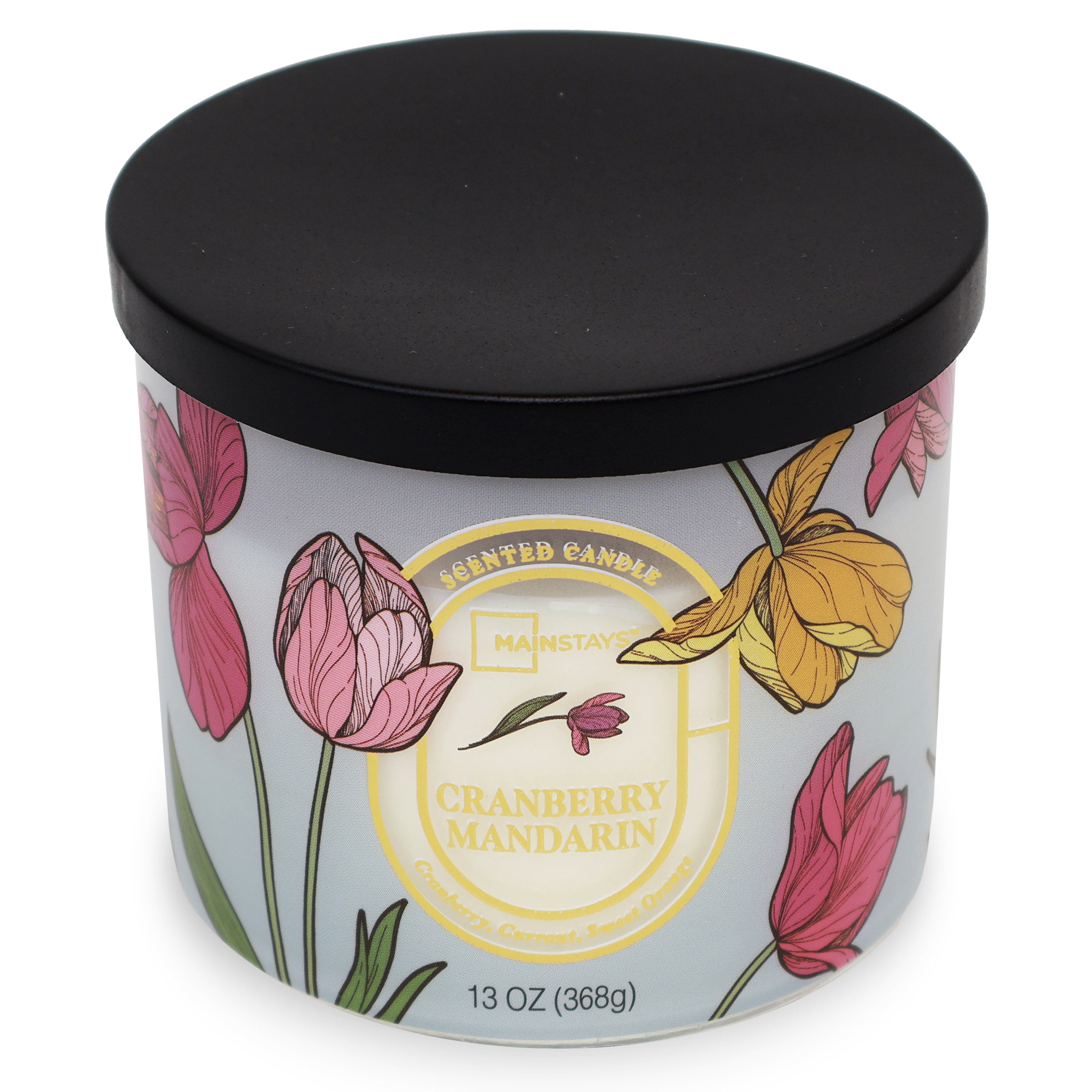Mainstays 3-Wick Floral Scene Scented Jar Candle, Cranberry Mandarin, 13oz