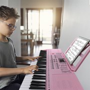 Tcbosik 61 Key Electronic Keyboard, Semi-Weighted Piano with Stand, Bench, Music Rest, Headphone, Microphone, LED Digital Display, Built In Speakers and 3 Teaching Modes, Pink