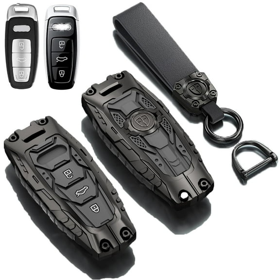 Heavy Metal Key Fob Cover Protector for Audi with Keychain,Key Fob Case Compatible with Audi A6L A6 A7 A8 Q7 Q8 E-Tron 2018-2022 A3 S3 S6 SQ7 RS6 S7 RS7 Smart Key
